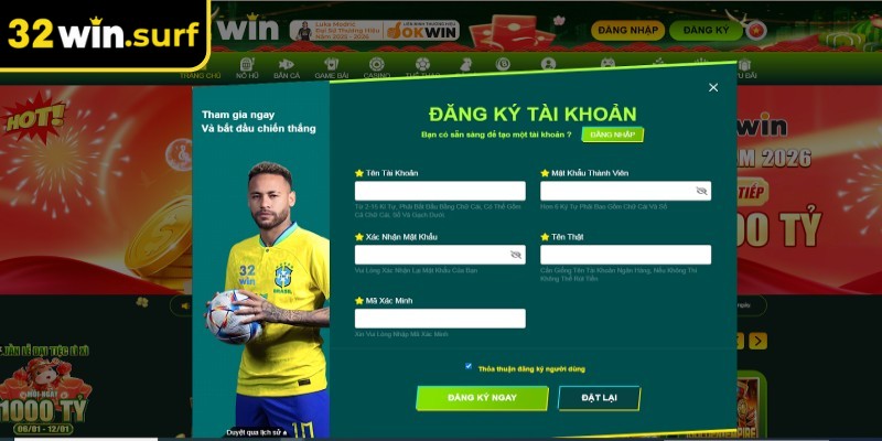 Đăng ký 32win cần cung cấp thông tin chính xác