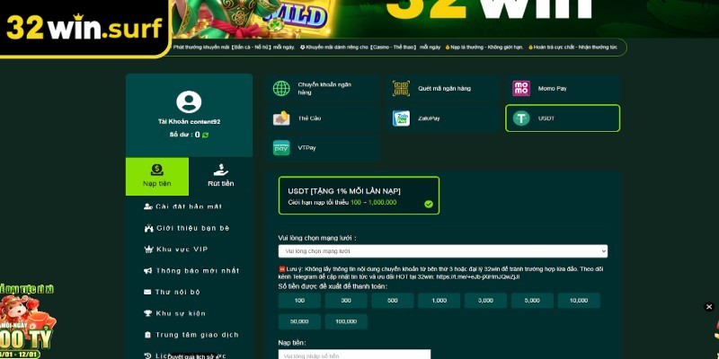  Thao tác rõ ràng từng bước giúp nạp rút tiền 32win nhanh chóng